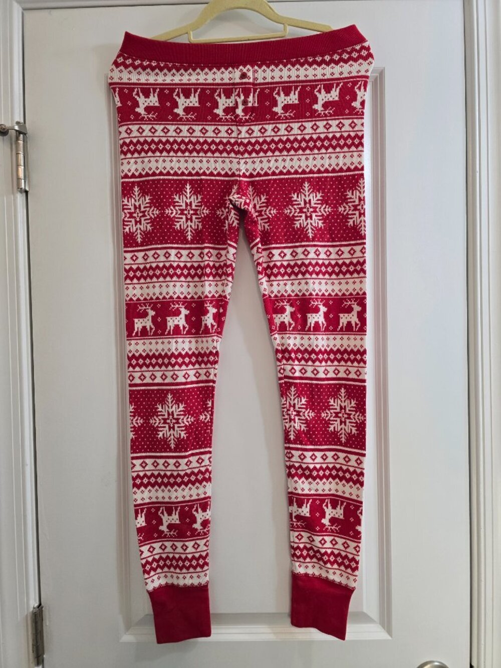 Old Navy Thermal-Knit Pajama Set - Red Fair Isle Reindeer and Snow - Picture 5 of 8